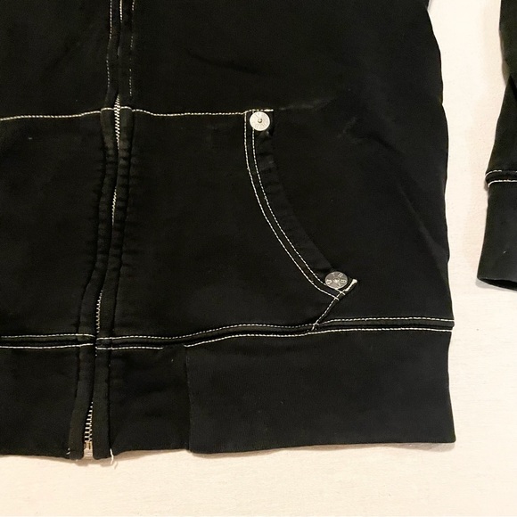 True Religion Zip Up Hoodie Mens Medium Buddha Guitar Logo Flaws - Picture 9 of 16